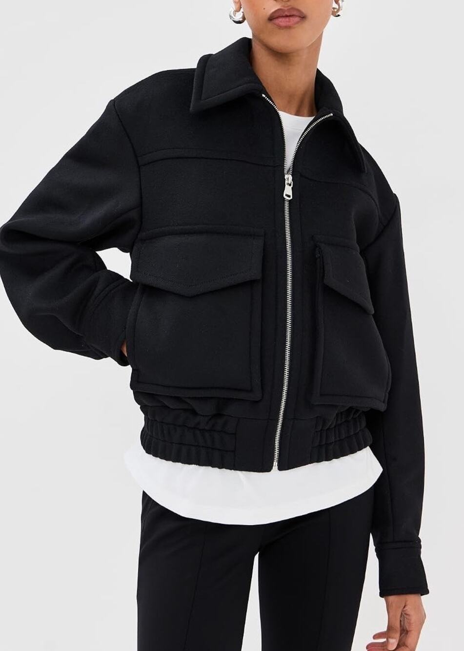 BITE Studios Cila Zip Jacket Black Wool Bomber Small S Cropped Made Lithuania